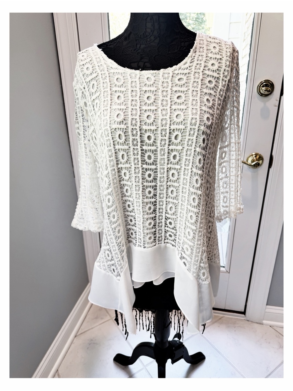 NWOT White Crochet Overlay Women's Top